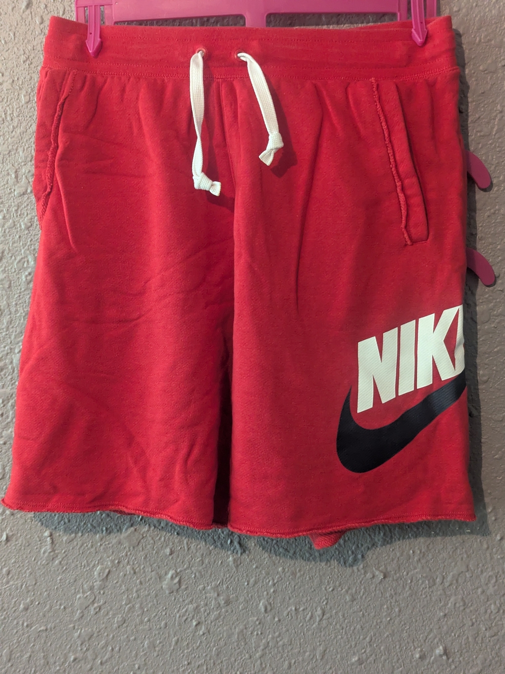 S Nike Red Fleece Shorts with Black Swoosh